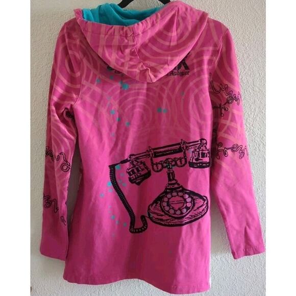 Crystal Rock Christian Audigier Hoodie Organic Cotton Rhinestone Fuscia L A115 - Picture 2 of 8